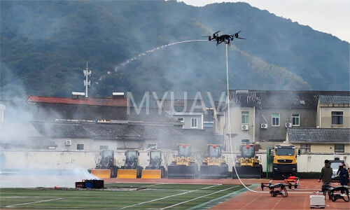 에 관한 최신 회사 뉴스 MYUAV FC 듀얼 테어드 화재 소방 드론: 고층 화재의 항공 경호원